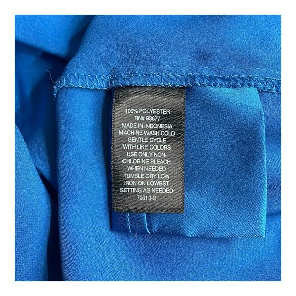 Worthington Satin Teal Blue Button-Up Blouse Women’s Large Long Sleeve - Picture 6 of 8